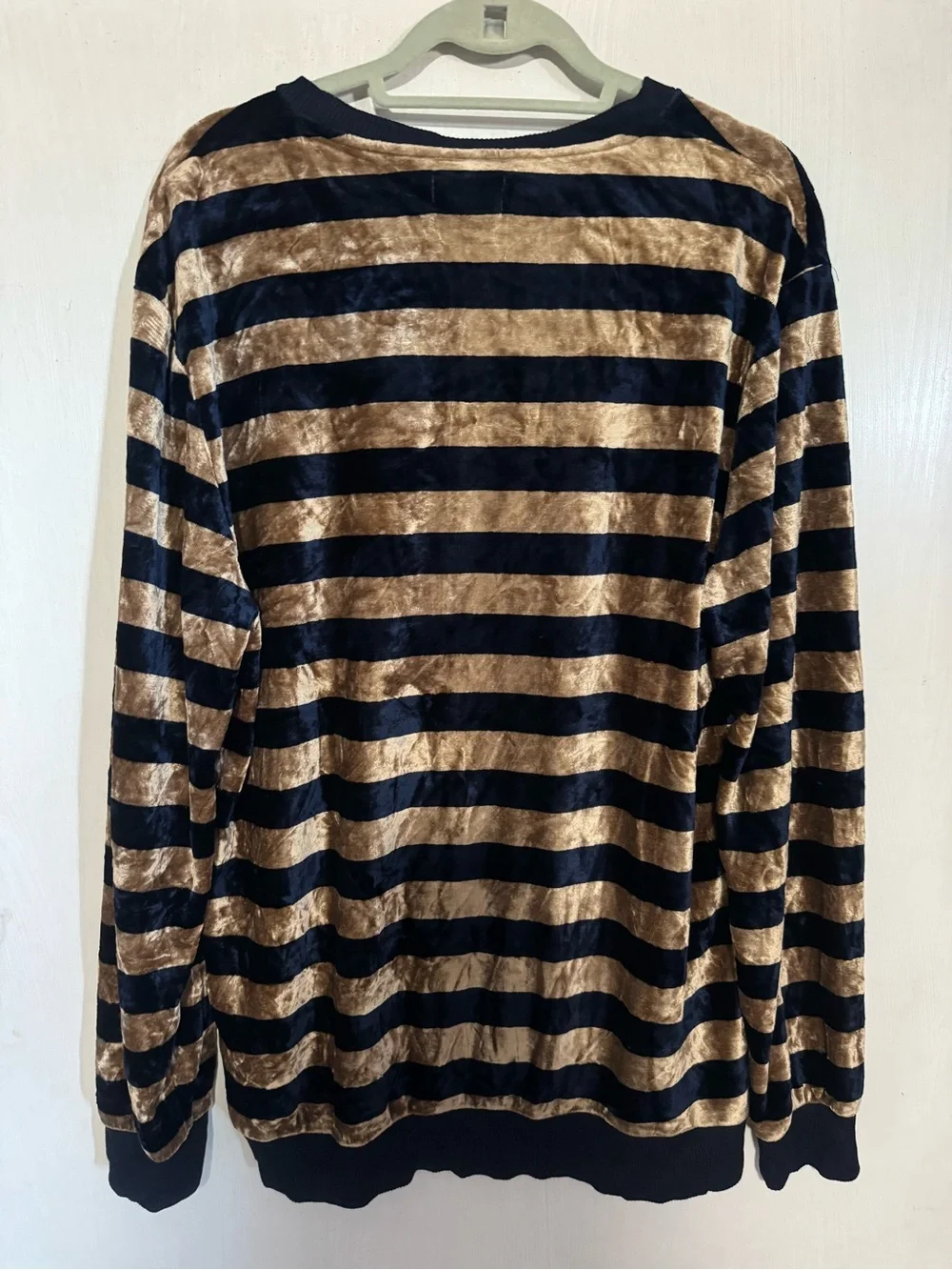 Zara Man Navy and Gold Striped Velvet Sweater